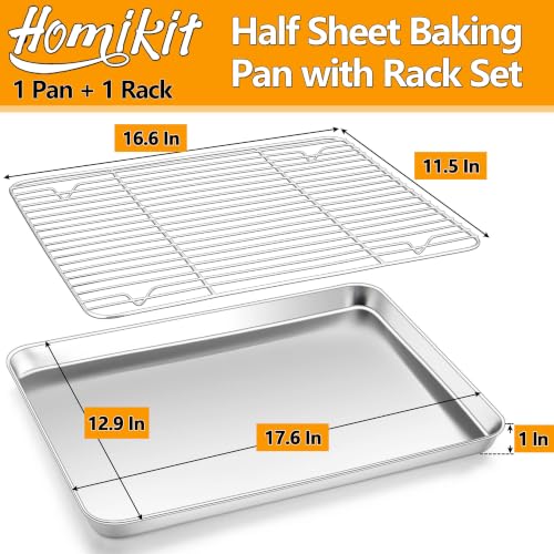 Homikit 18x13 Inch Stainless Steel Baking Half Sheet with Wire Cooling Rack - size: 17.6x13x1