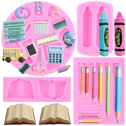 Mujiang Back to School Silicone Molds Book Pencil Fondant Mold Set Of 4 - color: Style B