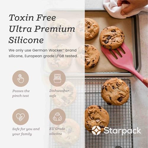 Starpack 'Head Turner' Premium Silicone Turner Spatula, 11.4" Slotted Spatula - Up-to 600°F High Heat Resistant Silicone Slotted Spatulas for Cooking, LFGB Grade Non Stick Rubber Turner Spatula - color: Earthy Pink, size: Standard 11.4"