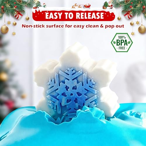 HKNMTT Snowflake Christmas Silicone Mold 12 Cavity 6 Shapes for Holiday Soap Chocolate Cocoa Bomb Ice Candy Oreo Covered Jello Xmas Winter Wax, Oven Safe Baking Frozen Moulds DIY Candle Craft Set - style: Snowflake - 2PCS