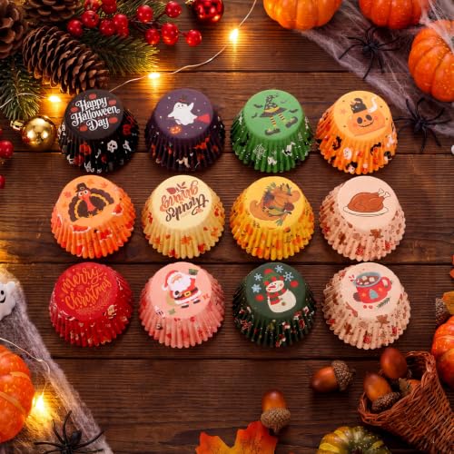 Fullhawl 600 Pcs Halloween Cupcake Liners, 12 Designs Disposable,Large - size: Large