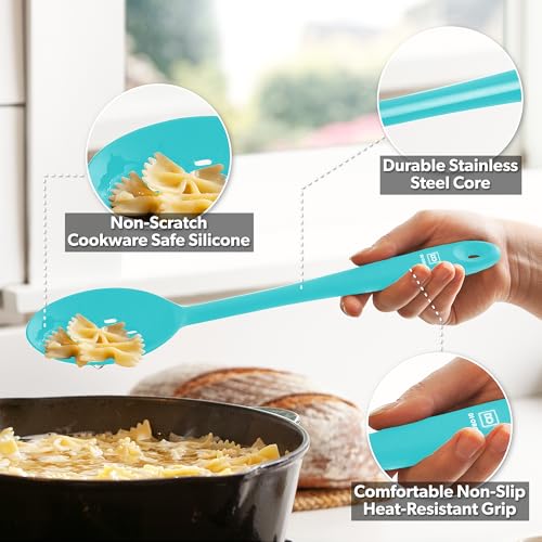 DI ORO Silicone Cooking Spoons - Solid & Slotted Set, 2-Pc Teal - color: Teal