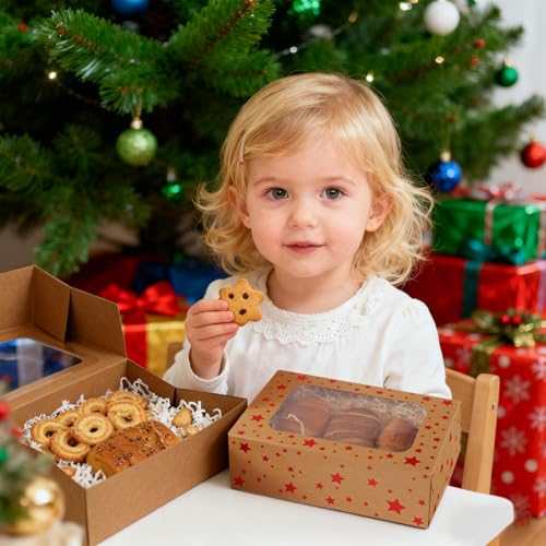 Christmas Brown Holiday Cookie Boxes, Red Star, 24 Pack, 9x6x3 In - color: Red Star-Brown