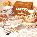 Sourdough Starter Kit with Banneton Proofing Basket, Starter Jar and Tools - color: Brown