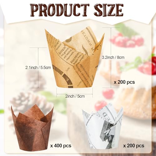 Potchen 800 Pcs Tulip Cupcake Liners Baking Cups,Newspaper,Mocha Style - color: Newspaper, style: Mocha Style