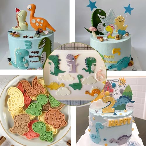 12 Pcs Dinosaur Cookie Cutters, Footprint, Eggs,Brontosaurus, Camarasaurus, Stegosaurus, Thiceratops Stainless Steel Cookie Cutters for Baking (Dinosaur) - color: Dinosaur