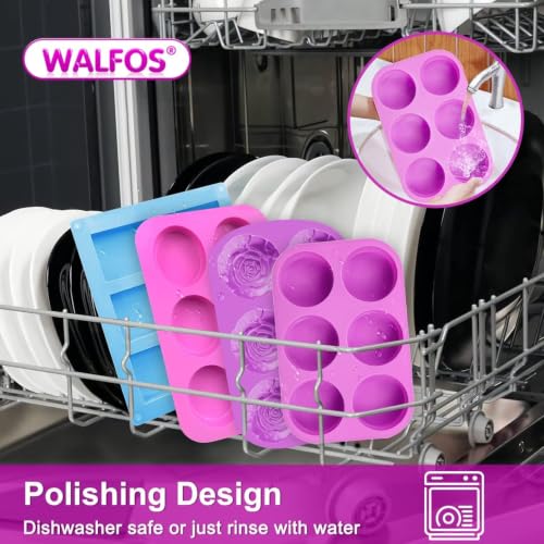 Walfos Round Silicone Soap Molds,Silicone Soap Molds,BPA Free and Non-Stick Circular Soap Mold,Perfect for Soap,Candles,Cookies,Cakes,Candy,Pudding,Jello.Set of 2 (Purple) - color: Pink/round