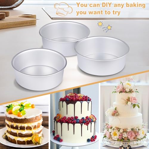 8 x 3 Inch Aluminum Round Cake Pan, 3-Piece Set Cake Baking Pans, Round Layer Cake Baking Pans for Birthday Wedding Home Kitchen DIY Baking Tools, Heavy Sturdy & Healthy, Oven Safe - size: 8 x 3 Inch, Set of 3