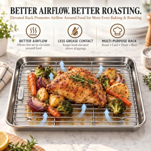 304 (18/8) Stainless Steel Flat Bottom Baking Sheet & Rack, 12.5 x 9.7 In - size: 12.5 × 9.7 in
