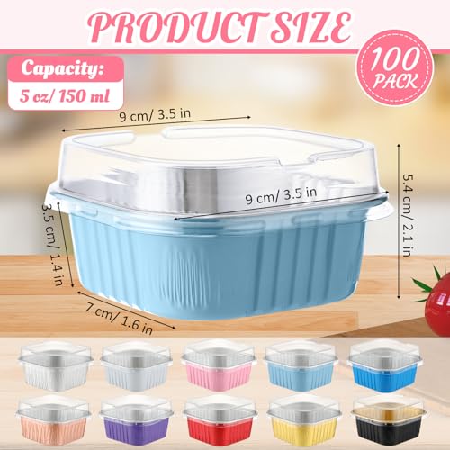 Skylety 100 Pcs 5oz Mini Square Cake Pans with Lids, Mixed Color - color: Mixed Color