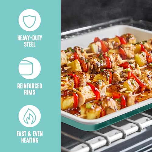 GreenLife 18” x 13” Ceramic Nonstick Half Cookie Sheet, Turquoise - color: Turquoise, size: 18" x 13" Half Baking Sheet