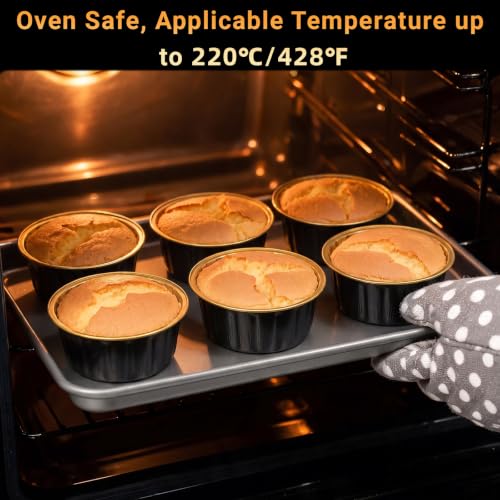 Beasea 11.4oz Disposable Ramekins with Lids, 100 Pack, Black Gold - color: Black/Gold, size: 11.4oz 100pcs