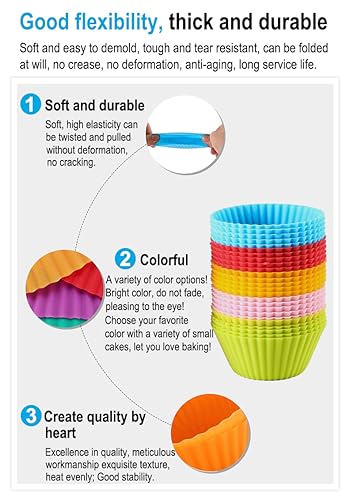 AKOAK Reusable Silicone Non-stick Baking Cups, Cake Molds, Kitchen Baking Cooking Accessories, DIY Cake Making Tools - Pack of 10 (Green) - color: Green