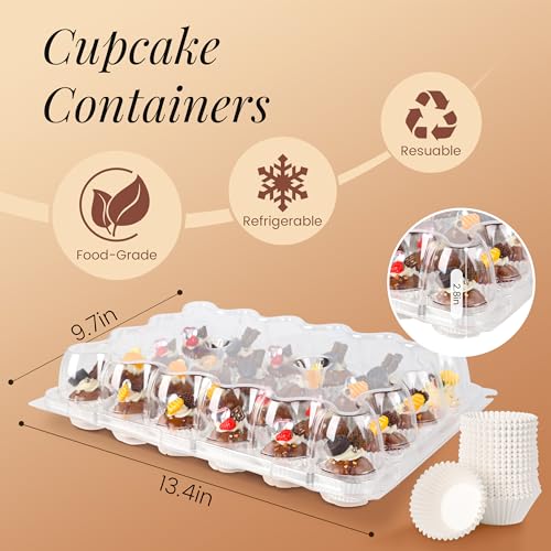 15 Pack 24 - Count Mini Cupcake Containers with 360 Liners