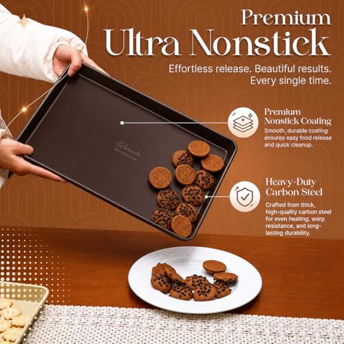 Nonstick Bakeware Set 8 Piece - Stackable Baking Pan Set, Oven safe 450°F, Carbon Steel Baking Set with Muffin, Loaf, Cookie Sheets & Roaster, Easy Storage, BPA-Free (Dark Brown) - color: Dark Brown