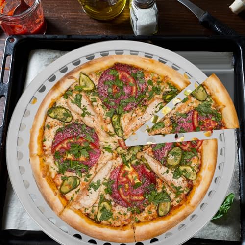 Amosfun 8 inch Round Perforated Stainless Steel Pizza Pan for Oven - size: 20X20X0.5CM