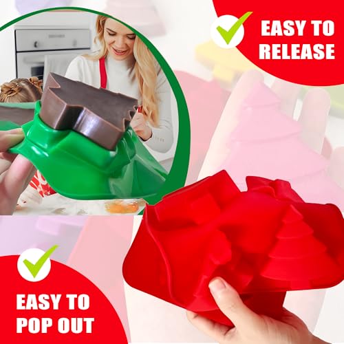 3 Pack Christmas Tree Silicone Molds,6 Cavity Baking Trays Christmas Trees for Holiday Candies,Gummy,Chocolates and More - Red, Green, Purple - color: Christmas Tree
