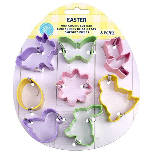 R&M Mini Easter 8-Piece Color Cookie Cutter Set – Polyresin Coated Bunny, Egg, Chick & Spring Baking Tools for Easter - style: Mini
