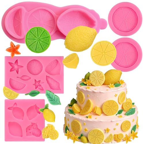 5Pcs Lemon Fondant Mold, Summer Fruit Lemon Silicone Mold for Chocolate - color: 5Pcs Lemon Mold, Pink
