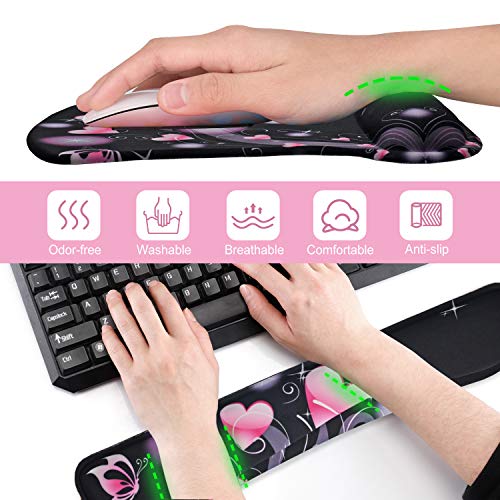 ToLuLu Keyboard Wrist Rest Pad Ergonomic Mouse Pad Set, Cute Mousepad - color: Pink Hearts