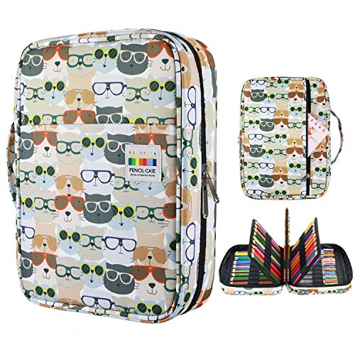 YOUSHARES Colored Pencil Case 220 Slots Pen Case Organizer With Handy Wrap & Zipper, Multilayer Holder for Prismacolor Colored Pencils & Gel Pen (Kitten) - color: Kitten