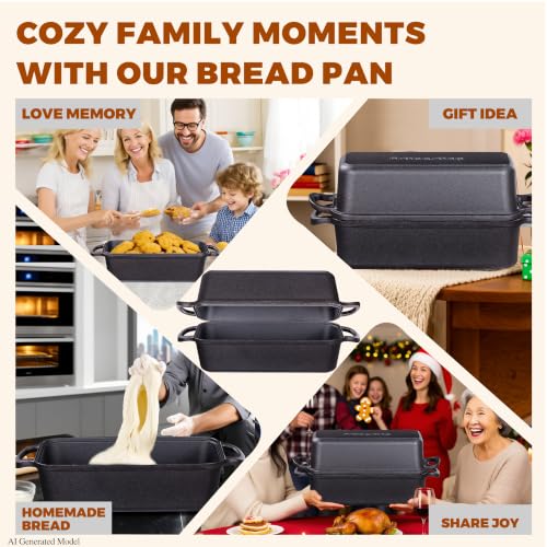 Cast Iron Loaf Pan with Lid, 11x5 Inch 5.8 Qt Pre-Seasoned Pan - color: Black, size: 11x5 Inch