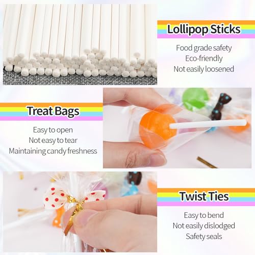 JEPELUS 300Pcs Cake Pop Sticks and Wrappers, Cake Pop Supplies for Party