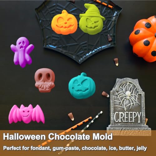 2 Pack Halloween Silicone Cake Mold Pumpkin Bat Skull Ghost Shape Silicone Mold for Chocolate Candy Gummy Jello Ice Cube Crayon Melt Biscuits Soap Silicone Baking Mold Making Kit
