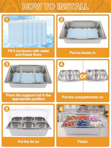 2P Pizza Topping Station 7 Pans Stainless Steel Spice - color: Silver, size: Flip Cover 17 Pans