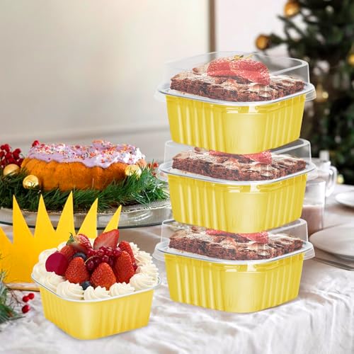 30Pack 5oz Gold Mini Cake Pans with Lids Baking Cups Aluminum Foil Pans Tins, Individual Dessert Cups Containers for Sales,Party,Picnics - color: Gold