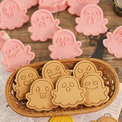 Halloween Ghost Cookie Cutter Set DIY Cute Ghost Cookie Mold Plastic 3D Hollow Out Cookie Stamps Set For Halloween Party Baking Biscuit Cake Decoration