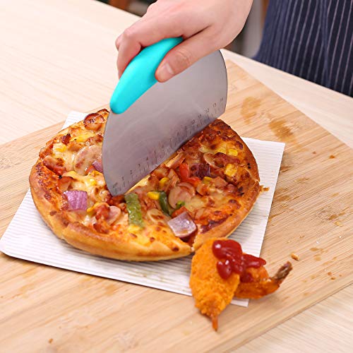 1 pcs Dough Pastry Scraper Chopper/Stainless Steel Dough Scraper Cutter with Ergonomic Rubber Non-Slip Grip/Dough Scraper Cutter/Pro Pastry Pizza Cutter Chopper (Blue) - color: Blue