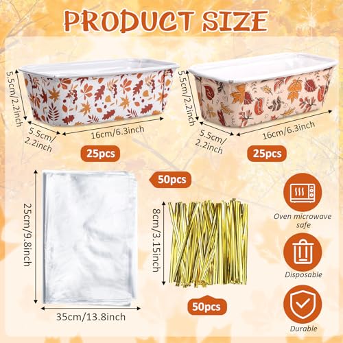 Hushee 50 Set Fall Paper Mini Loaf Pan Disposable, Maple Leaves - style: Leaves
