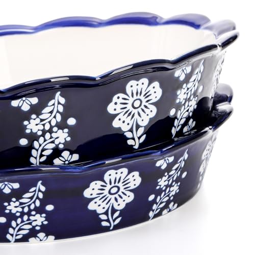 Tosnail 2 Pack 9.5" Ceramic Pie Pan, Deep Pie Dish, Fancy Pie Plates, Nonstick Large Quiche Pan Round Baking Dish for Fruit Tarts, Apple Pies, Cakes, Quiches