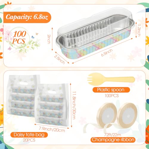 Hushee 100 Pack 6.8oz Mini Loaf Pans with Lids Disposable Cross Cake Tins