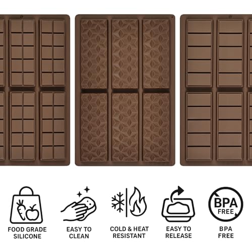 Chocolate Molds Silicone, Non-Stick Chocolate Bar Mold, 3PCS Food Grade Silicone Mold, Suitable for Making Holiday Candies, Snacks, and Chocolate Molds - size: 3PCS modls