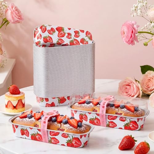 Tioncy 100 Pcs Mini Loaf Pans with Lids Spoons, Spring Strawberry - style: Spring Strawberry