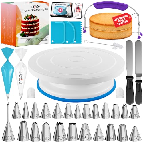 RFAQK 90PCs Cake Decorating Kit with Video Course for Beginners & Pros - color: Blue