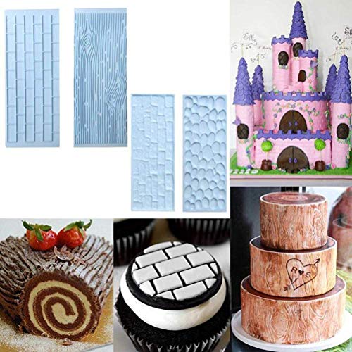 10 Set Fondant Impression Mat Mold Lace Embossing Mat Tree Bark/Brick Wall/Flower/Stone Wall Fondant Impression Mats Texture Design for Cupcake Border Decoration