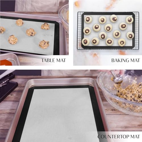 Large Silicone Baking Mat (15.7'x23.6') with Measurement Indicators, Non-Slip Surface, and Pastry Mat Sheet for Dough Rolling - Perfect for Creating Cookies, Macarons, and Bread - Pack of 2 - size: Large