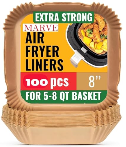 Square Liners 100 Count Food-Grade BPA Free Air Fryer Paper for 5 to 8 inch Oil-Free Fryers - Healthy Cooking I Heat Resistance Air Fryer, Baking, Roasting Microwave (Style B) - size: Style B