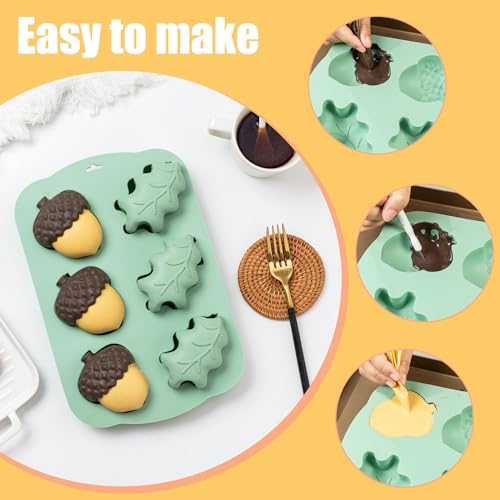 Fall Acorns & Maple Leaf Silicone Mold, 2Pcs/6-Cavity