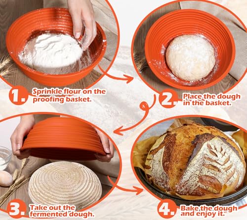 Webake 10" Large Round Silicone Bread Proofing Basket, Collapsible Silicone Banneton Basket for Sourdough Bread Baking, BPA-Free - style: Round L