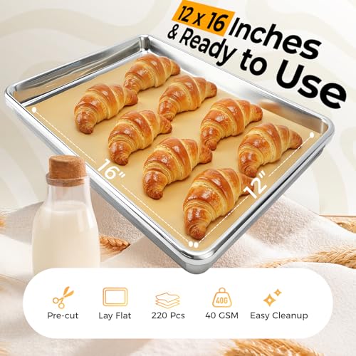 Vailnd 220 Pcs Unbleached Parchment Paper Sheets for Baking 12" X 16"