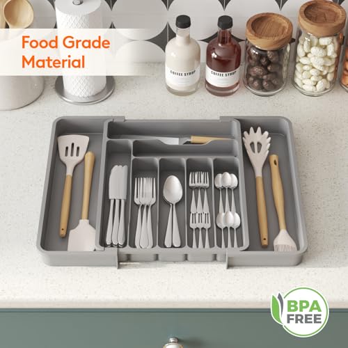 Lifewit Expandable Silverware Drawer Organizer, Kitchen Utensil Tray - color: Gray, size: Large Deep（11.8-19.6'W x 15''D）