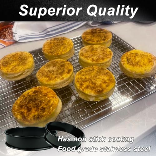 10 Pack Cookie Rings for Baking NONSTICK Upgrade Double Rolled Tart Rings, Cookie Circle Baking - 4 Inch+3.35 Inch Set Round Metal Pastry Ring Mold for Bakings, Pancakes - size: 4 inch and 3.4 inch