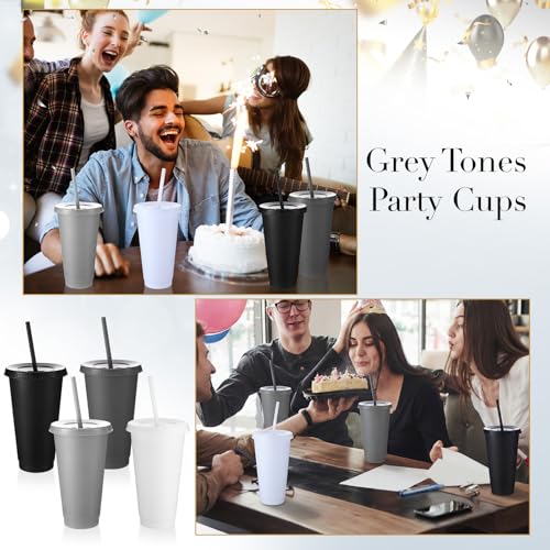 Honeydak 30 Pack Plastic Cups with Lids Straws,Gradient Color - color: Gradient Color