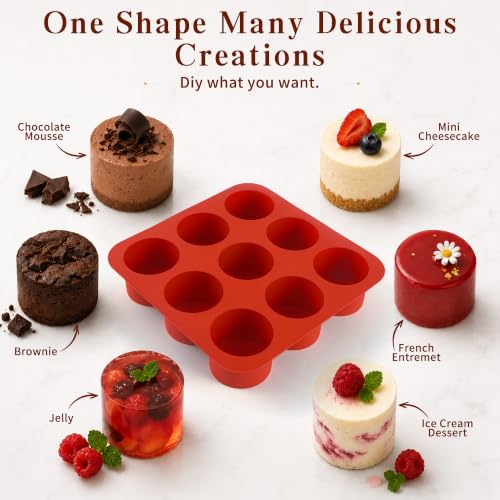 2Pcs Tall Cylinder Silicone Molds for Mousse Cake, 9-Cavity 3D Cylinder Shape Silicone Baking Mold for Mini Cheesecake, Brownie, French Dessert Pastry - color: 9-Cavity Tall Cylinder Silicone Molds