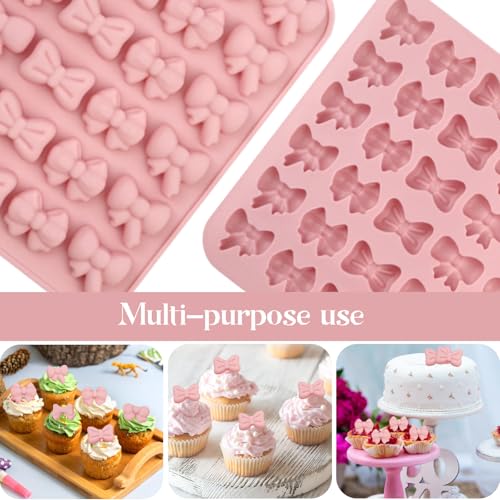2PCS Bow Chocolate Silicone Molds, Mini Bowknot Mould Butterfly Tie Silicone Molds for Candy, Candy, Gummy, Sugar, Biscuit, Cookie, Cake Decorating, Cupcake Topper