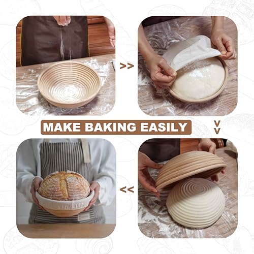 Banneton Bread Proofing Basket set of 2, 9 Inch Round Sourdough Proofing Baskets with Liner,Dough Proofing Bowls,Made of Natural rattan,for Sourdough Bread Baking Supplies - size: 2 set 9 inch Round